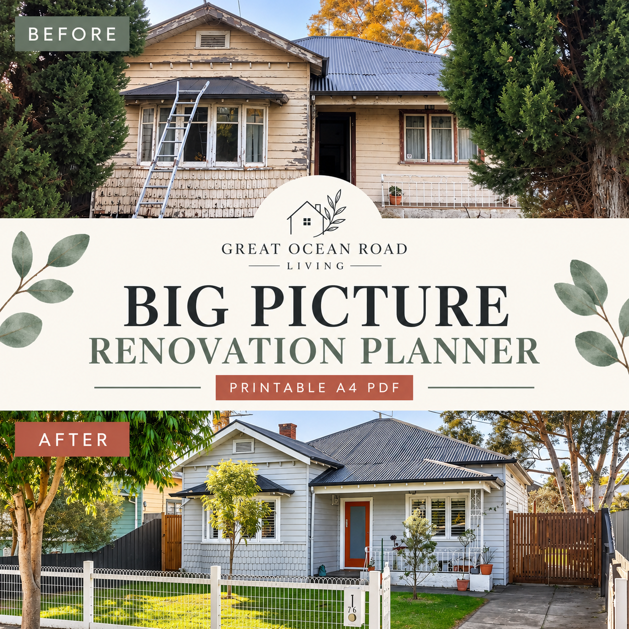 Big Picture Renovation Planner cover with before and after photographs of the house